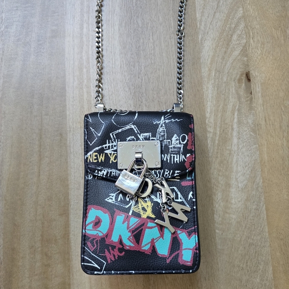 DKNY Graffiti Print Crossbody Bag with Chain - Picture 1 of 7